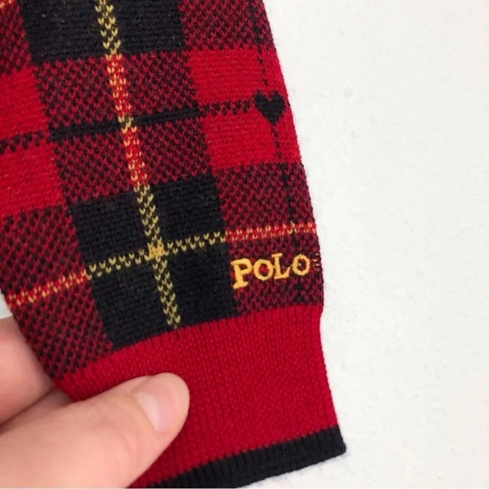 NWT Ralph Lauren Christmas sweater red tartan plaid cardigan 100% wool 24 months